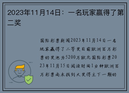 2023年11月14日：一名玩家赢得了第二奖 